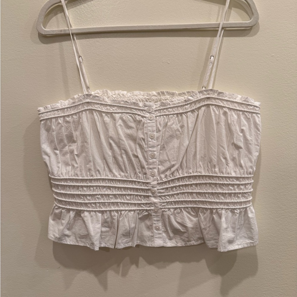 Madewell White Smocked Ruffled Camisole